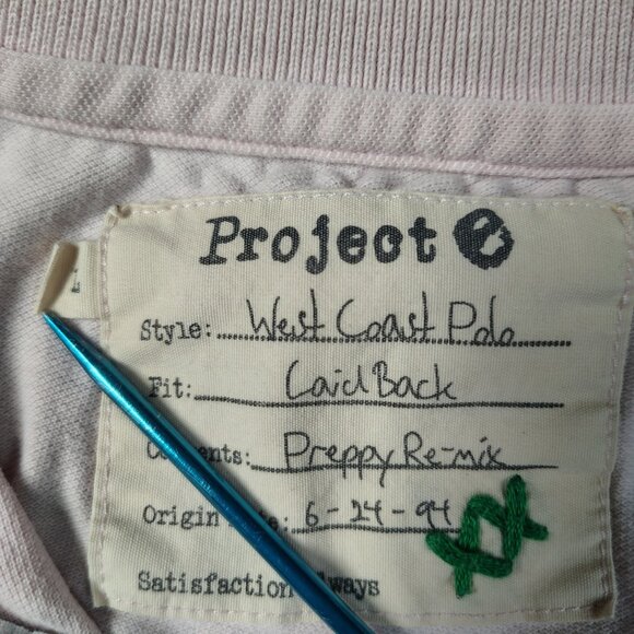 VINTAGE Project E Polo Size Large Pink Gray Stitch Laid Back West Coast - Picture 10 of 15